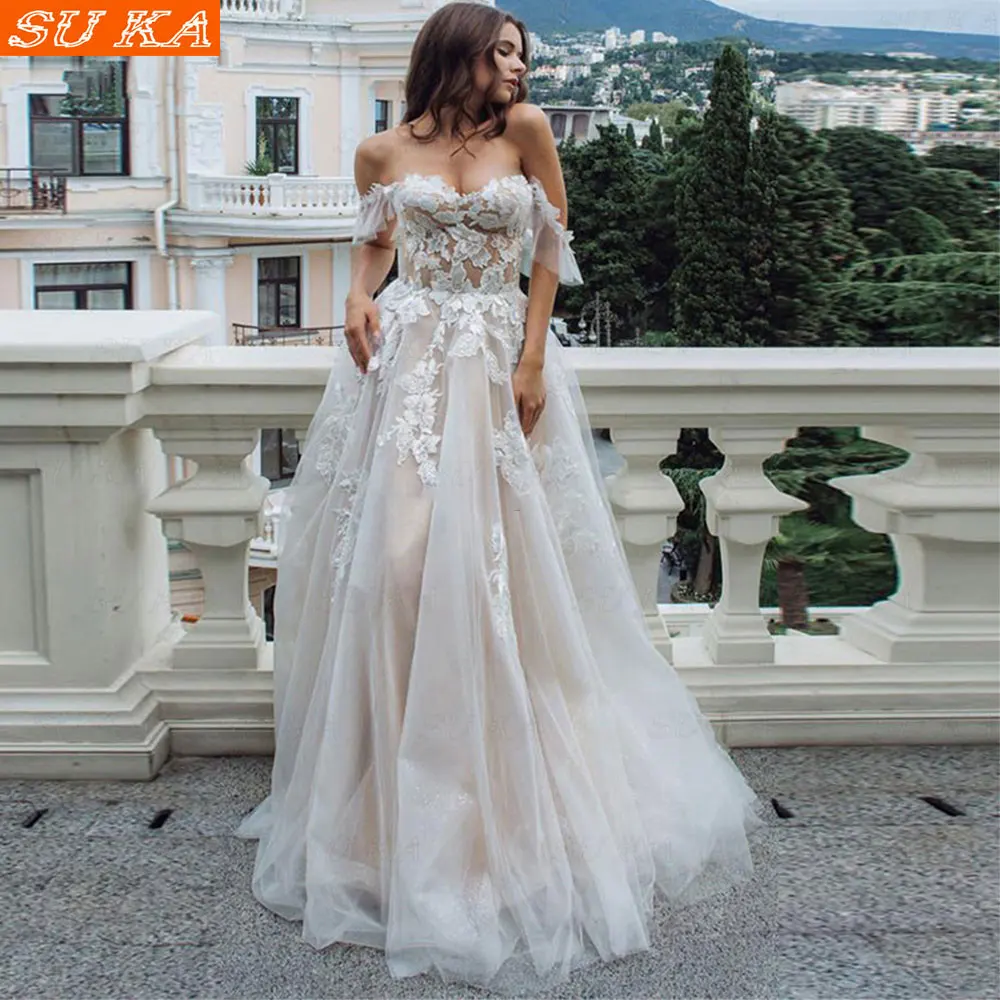 Sexy Sweetheart A Line Wedding Dresses Off Shoulder Champagne Liner Tulle Appliques Sleeveless Bridal Gowns Womens Formal 2022
Sexy Sweetheart A Line Wedding Dresses Off Shoulder Champagne Liner Tulle Appliques Sleeveless Bridal Gowns Womens Formal 2022