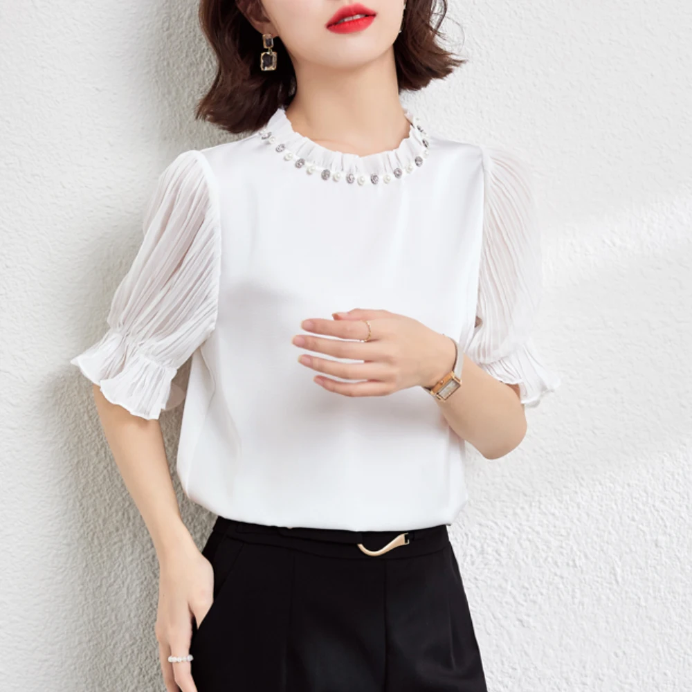 Sweet White Diamond Blouse Women 2022 Summer Stand Collar Ruffle Sleeve Chiffon Blouse Women Casual Tops
Sweet White Diamond Blouse Women 2022 Summer Stand Collar Ruffle Sleeve Chiffon Blouse Women Casual Tops