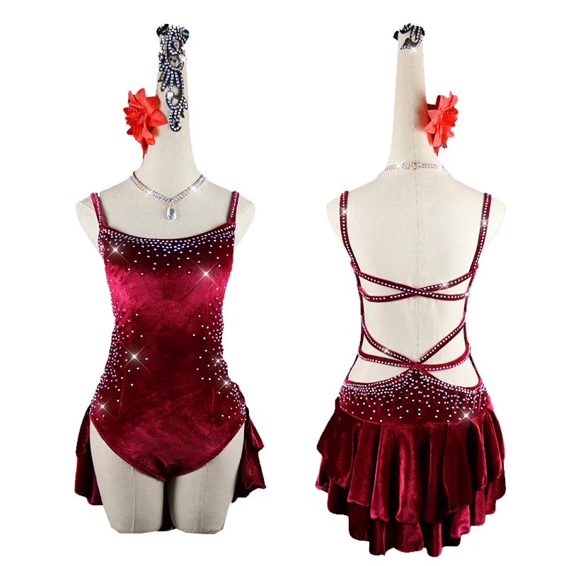 Pole Dancing Latin Dance Dress Steel Pipe Girl Costumes Skirt Performing Dress Adult Customize Children Stretch Velvet Wine Red
Pole Dancing Latin Dance Dress Steel Pipe Girl Costumes Skirt Performing Dress Adult Customize Children Stretch Velvet Wine Red