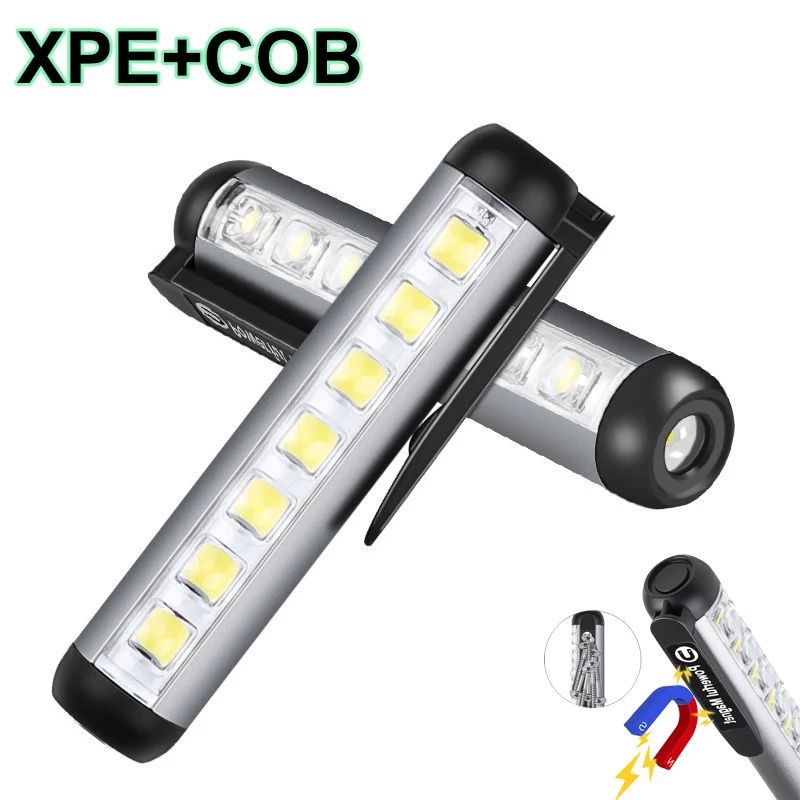 

Портативный Перезаряжаемый мини-фонарик XPE + COB, фонарик с ультраярким зажимом, светодиодный фонарик для наружного аварийного освещения кемпинга