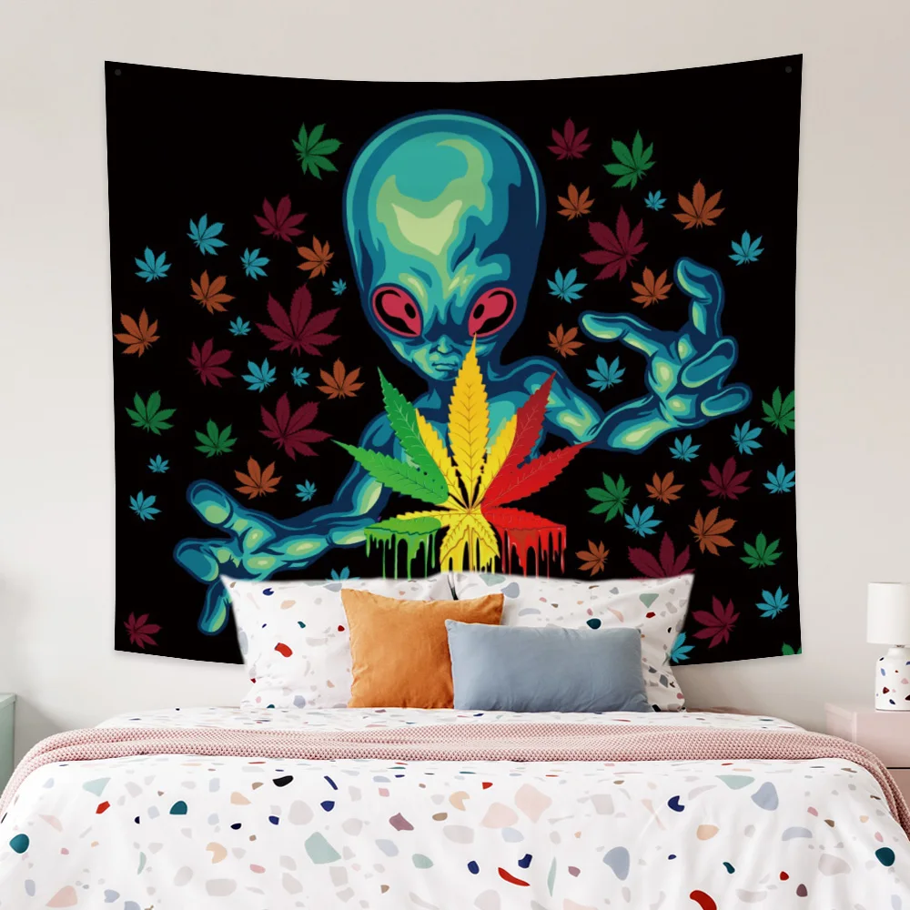 

Alien Psychedelic Tapestry Mandala Wall Hanging Bohemian Decoration Trippy Weed Leaf Hippie Witchcraft Home Bedroom Tapiz