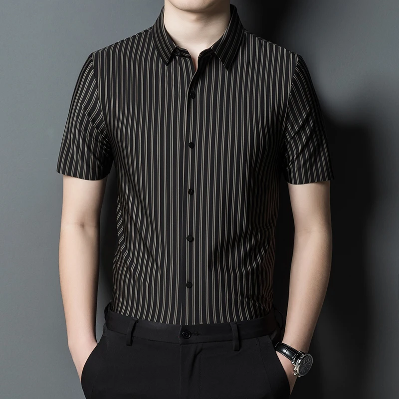 Vertical Striped Short-Sleeved Shirt Men's Summer Thin High-Grade Business Casual Seamless Men's Shirt Non-Ironing Top
Vertical Striped Short-Sleeved Shirt Men's Summer Thin High-Grade Business Casual Seamless Men's Shirt Non-Ironing Top