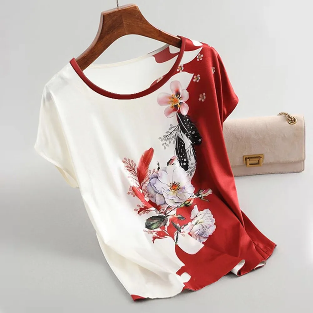 Plus Size Shirts Ice Silk Round Neck Blouses M-4xl Loose Blouse Flower Print Shirts Short Sleeve Top Платье Женское
Plus Size Shirts Ice Silk Round Neck Blouses M-4xl Loose Blouse Flower Print Shirts Short Sleeve Top Платье Женское