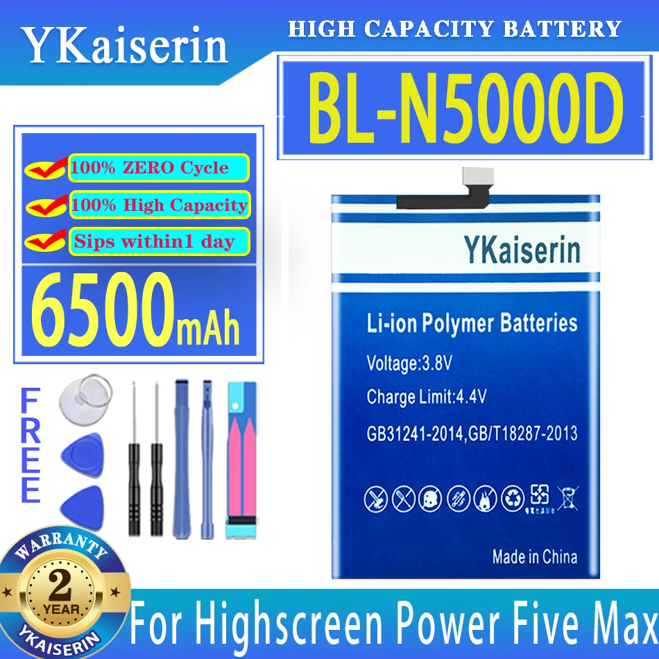 

YKaiserin 6500mAh BL-N5000D Replacement Mobile Phone Battery For Highscreen Power Five Max Batterij + Track NO