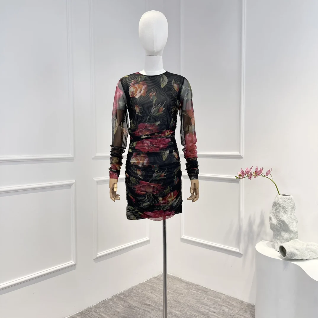 2022 Spring Autumn High Quality Red Flowers Print Long Sleeve Ruched Tulle Mini Dress for Fashion Elegant Lady 
2022 Spring Autumn High Quality Red Flowers Print Long Sleeve Ruched Tulle Mini Dress for Fashion Elegant Lady