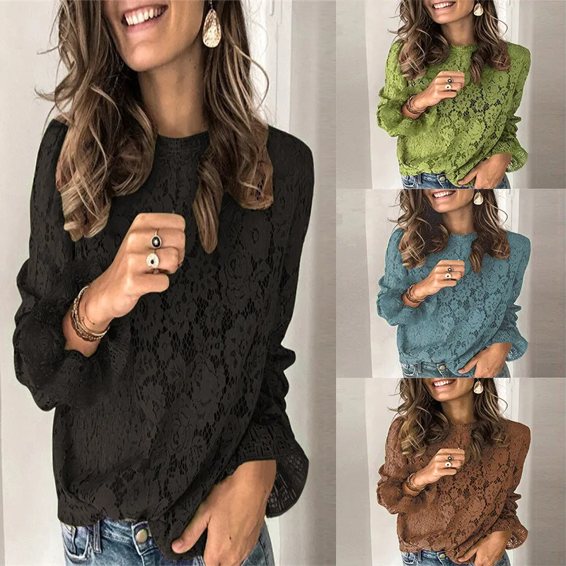 2022 Spring Autumn Fashion Sexy O Neck Lace Hollow Out Women's T Shirt Casual Loose Solid Flared Sleeves Ladies T Shirt
2022 Spring Autumn Fashion Sexy O Neck Lace Hollow Out Women's T Shirt Casual Loose Solid Flared Sleeves Ladies T Shirt