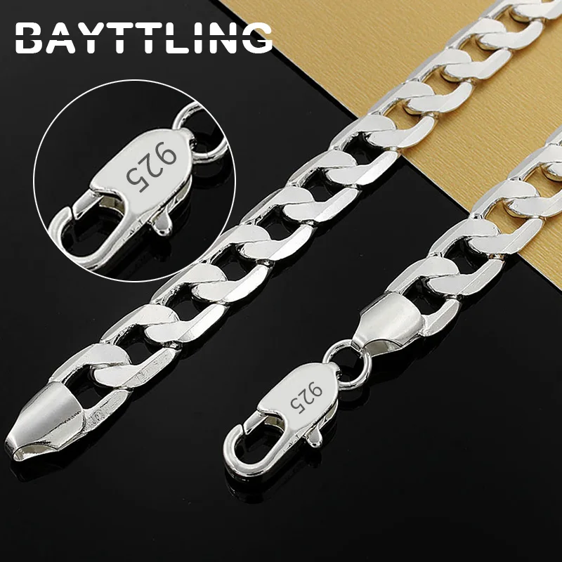 

2023 Real New 925 Sterling Silver 10MM 20/24 Inch Full Sideways Figaro Chain Necklace For Woman Man Fashion Wedding Jewelry Gift