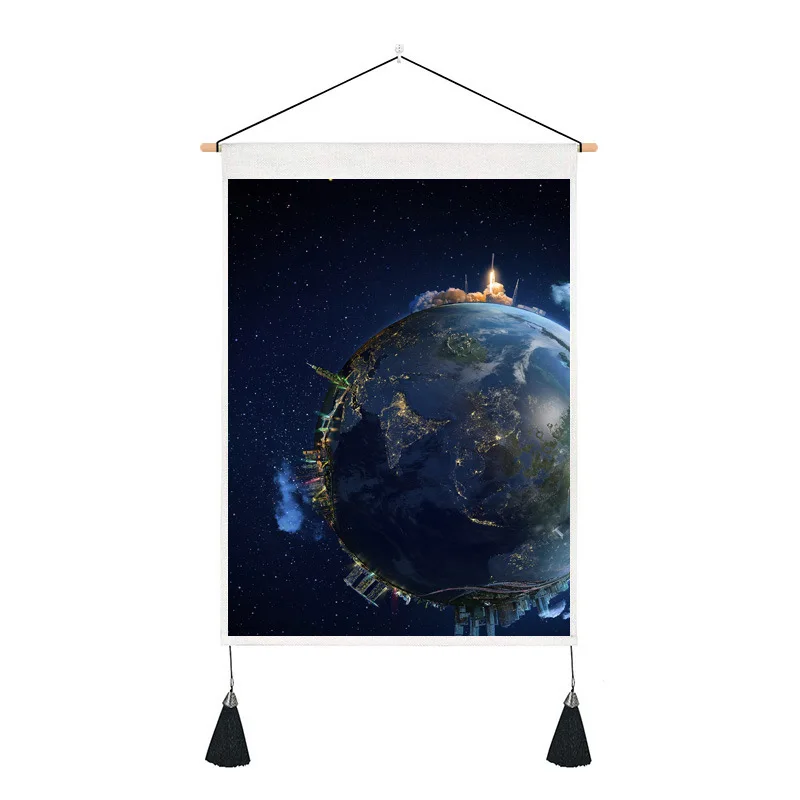 

Earth Planet Tapestry Digital Printing Science Fiction Hanging Painting Cosmic Meteorite Home Decoration Wall Rugs Rectangular