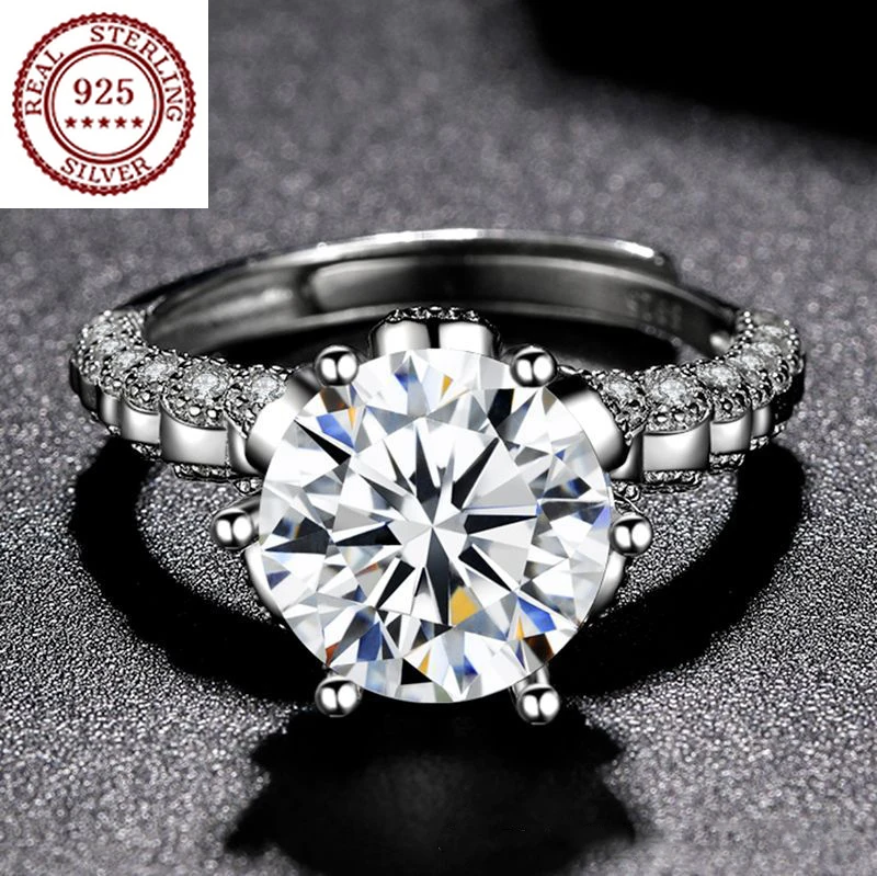 

Luxury Noble Six Claw Imitation Moissanite Diamond S925 Silver Ring Complicated Gorgeous Female Jewelry Girlfriend Birthday Gift