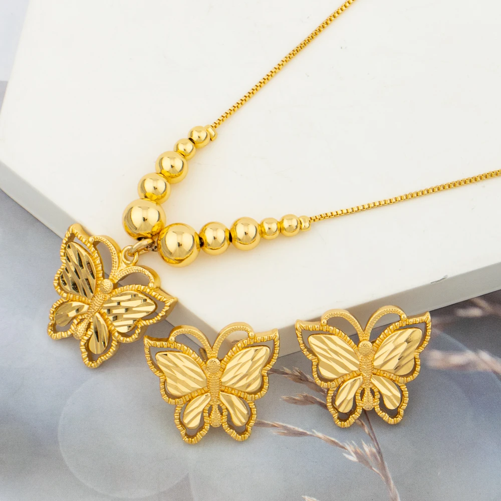 Ladies Necklace Earrings Jewelry Set Gold Plated Copper Necklace and Drop Earrings Butterfly Jewelry Set Nigerian Accessory
Ladies Necklace Earrings Jewelry Set Gold Plated Copper Necklace and Drop Earrings Butterfly Jewelry Set Nigerian Accessory