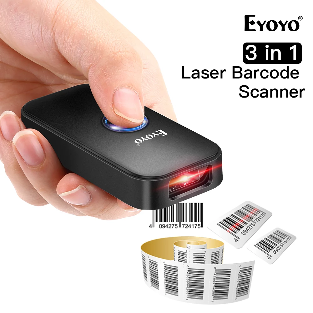 Eyoyo Mini 1D Bluetooth Barcode Scanner, 3-in-1 Bluetooth & USB Wired & 2.4 Wireless Bar Code Reader Portable Image Scanning Wor
Eyoyo Mini 1D Bluetooth Barcode Scanner, 3-in-1 Bluetooth & USB Wired & 2.4 Wireless Bar Code Reader Portable Image Scanning Wor