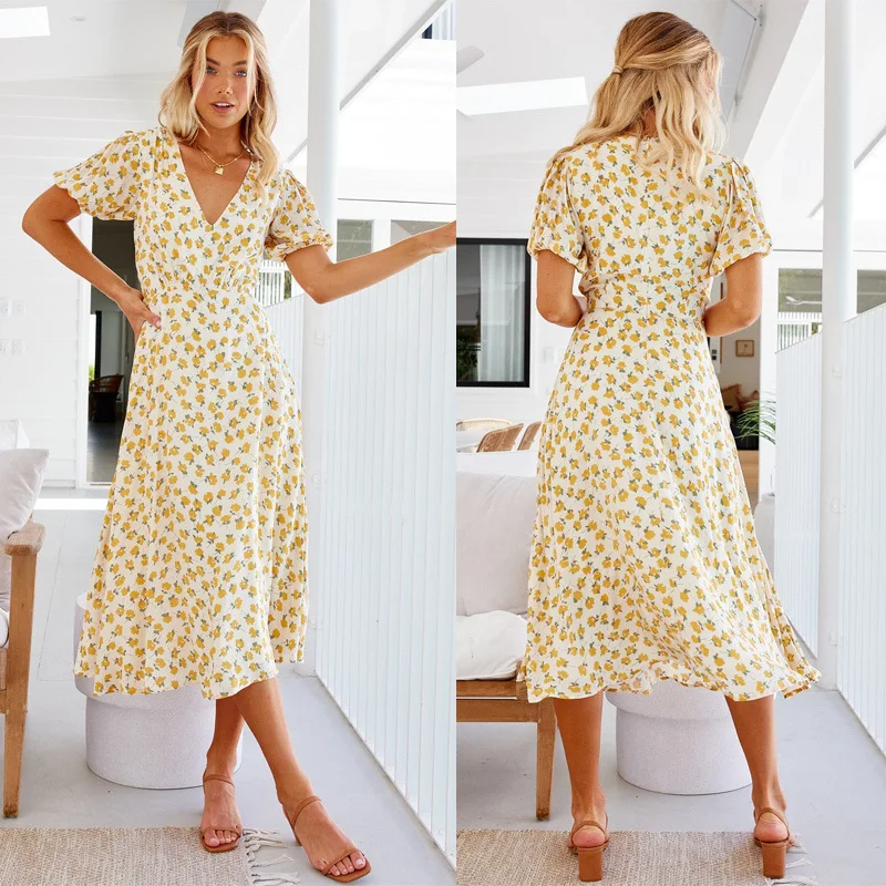 European and American-Style Spring-Summer NewvCollar Printed Short Sleeve Casual Holiday Dress
European and American-Style Spring-Summer NewvCollar Printed Short Sleeve Casual Holiday Dress