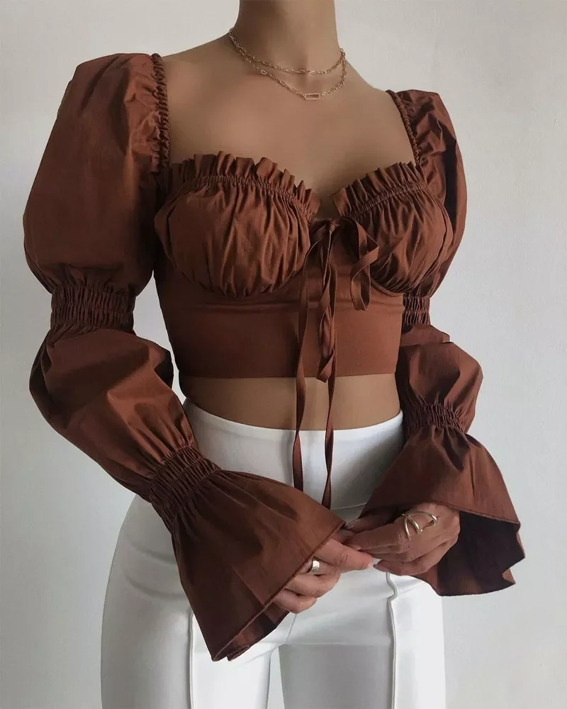 wsevypo Puff Long Sleeve Ruffle Lace-up T-Shirt Elegant Fashion Women Square Collar Bustiers Crop Tops Autumn Winter Clothes
wsevypo Puff Long Sleeve Ruffle Lace-up T-Shirt Elegant Fashion Women Square Collar Bustiers Crop Tops Autumn Winter Clothes