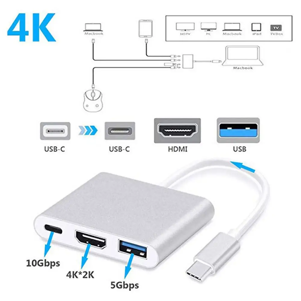 3-in-1 Usb-c To Hdmi-compatible Multi-port Adapter Type-c Hub With Pd Quick Charging 4k Output Usb3.0 Compatible For Macbook Pro
3-in-1 Usb-c To Hdmi-compatible Multi-port Adapter Type-c Hub With Pd Quick Charging 4k Output Usb3.0 Compatible For Macbook Pro