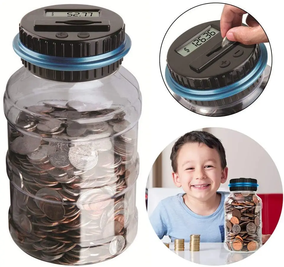 Digital Coin Counter Savings Jar 2.5L Piggy Bank Digital Coin Bank with LCD Screen Automatic Counting All US Coins for Home
Digital Coin Counter Savings Jar 2.5L Piggy Bank Digital Coin Bank with LCD Screen Automatic Counting All US Coins for Home