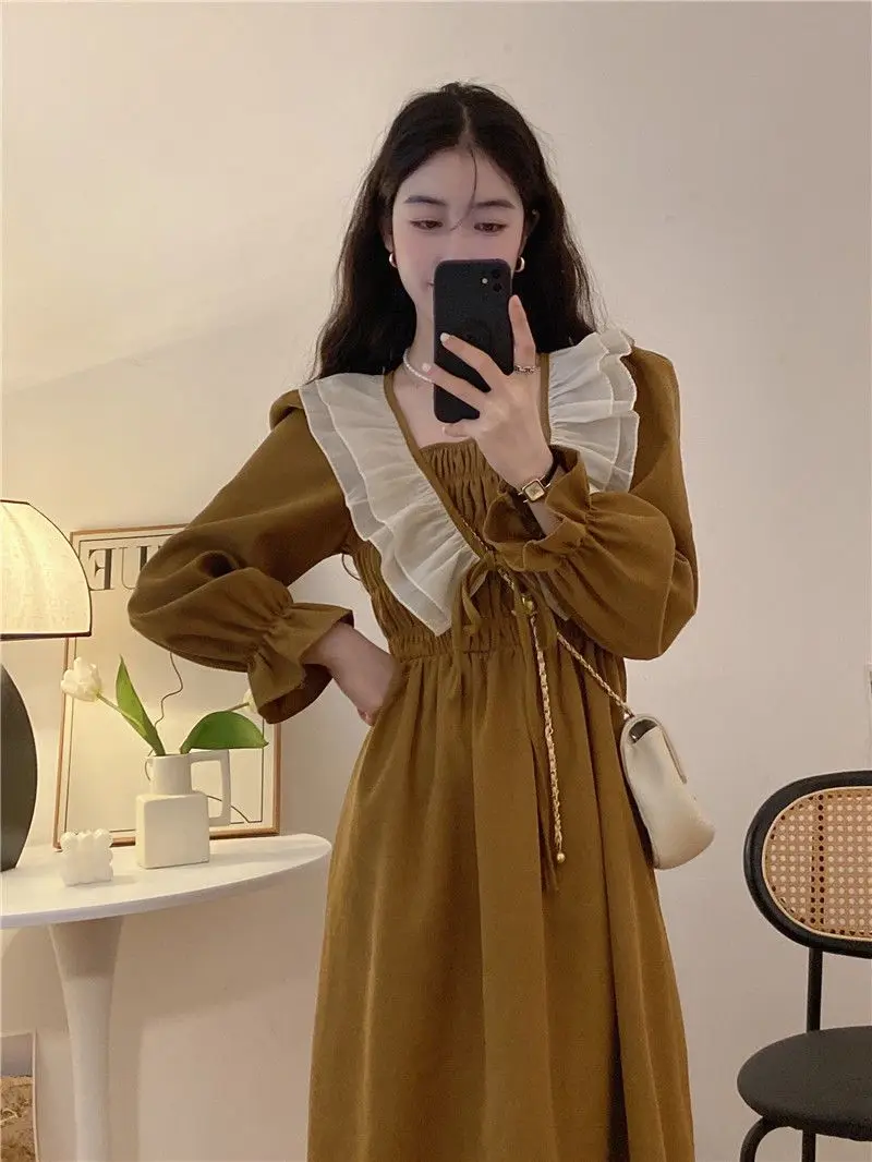 French Ruffled Long Sleeved Dresses for Women Autumn 2023 New Style High Waist Lace Up Pleated Dress Casual Slim Long Dress
French Ruffled Long Sleeved Dresses for Women Autumn 2023 New Style High Waist Lace Up Pleated Dress Casual Slim Long Dress