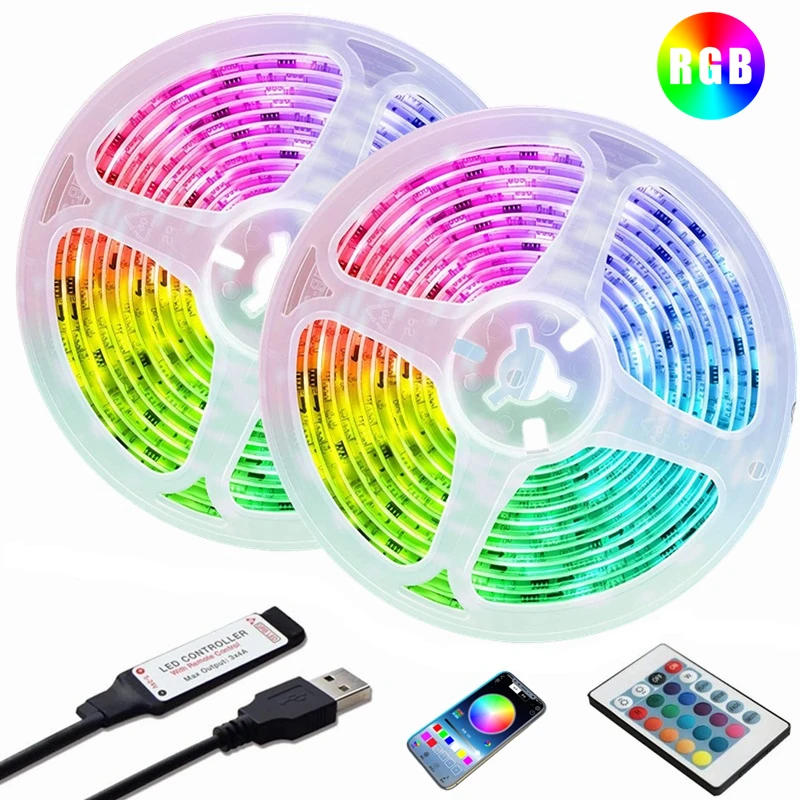 RGB LED Lights Stirp Bulbs Bluetooth Control For Christmas Party Decoration Bedroom 5050 USB String Background Decor Fita Lamp
RGB LED Lights Stirp Bulbs Bluetooth Control For Christmas Party Decoration Bedroom 5050 USB String Background Decor Fita Lamp
