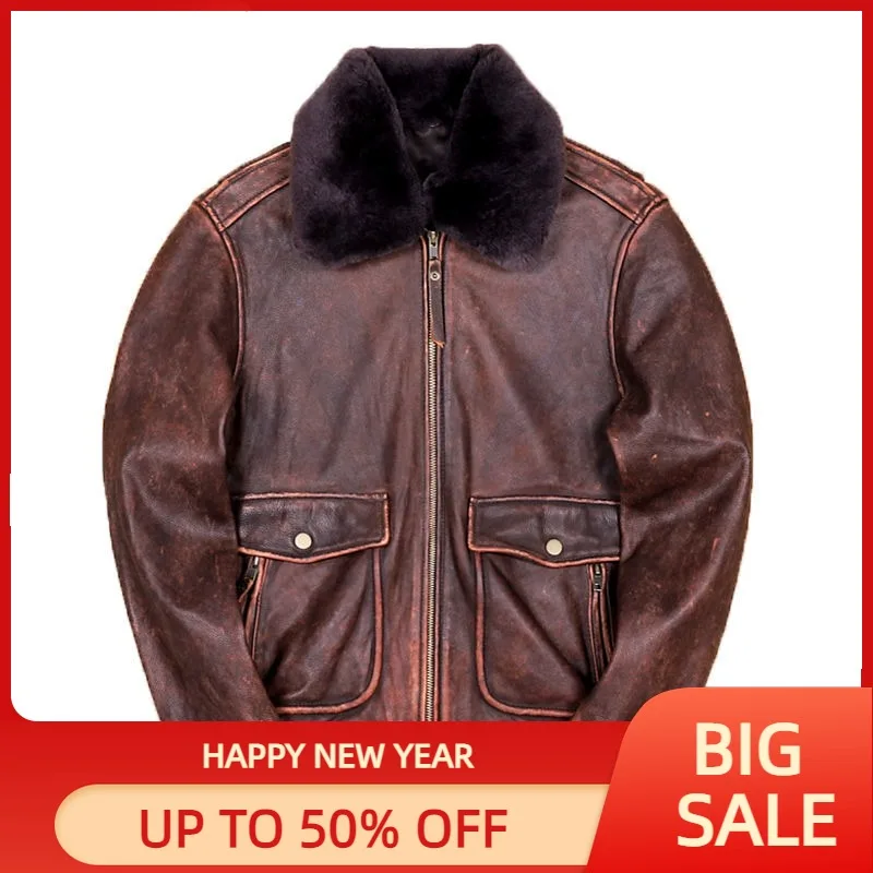 2021 Vintage Brown Aviation Leather Jacket Men Military Style Plus Size 5XL Real Natural Cowhide Winter Thick Warm Pilot Coat
2021 Vintage Brown Aviation Leather Jacket Men Military Style Plus Size 5XL Real Natural Cowhide Winter Thick Warm Pilot Coat