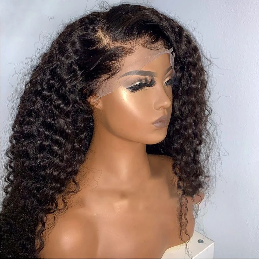 

Natural Black Soft 26Inch Long Kinky Cruly 180Density Lace Front Wig for Women BabyHair Glueless Preplucked Daily Heat Resistant