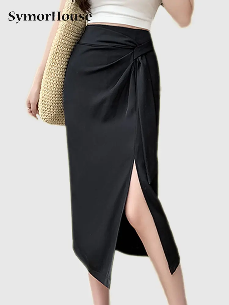 Женская офисная юбка со складками, элегантная простая юбка в Корейском стиле с высокой талией и разрезом, костюмная юбка с поясом, лето 2023 
Женская офисная юбка со складками, элегантная простая юбка в Корейском стиле с высокой талией и разрезом, костюмная юбка с поясом, лето 2023