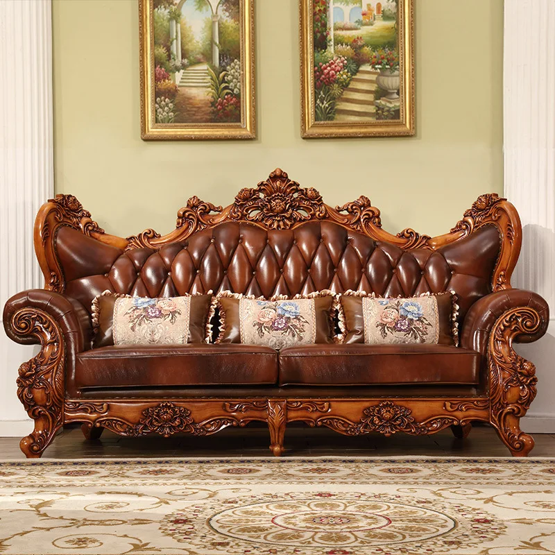 Light luxury European leather sofa solid wood carving large living room small apartment first layer cowhide American furniture
Light luxury European leather sofa solid wood carving large living room small apartment first layer cowhide American furniture