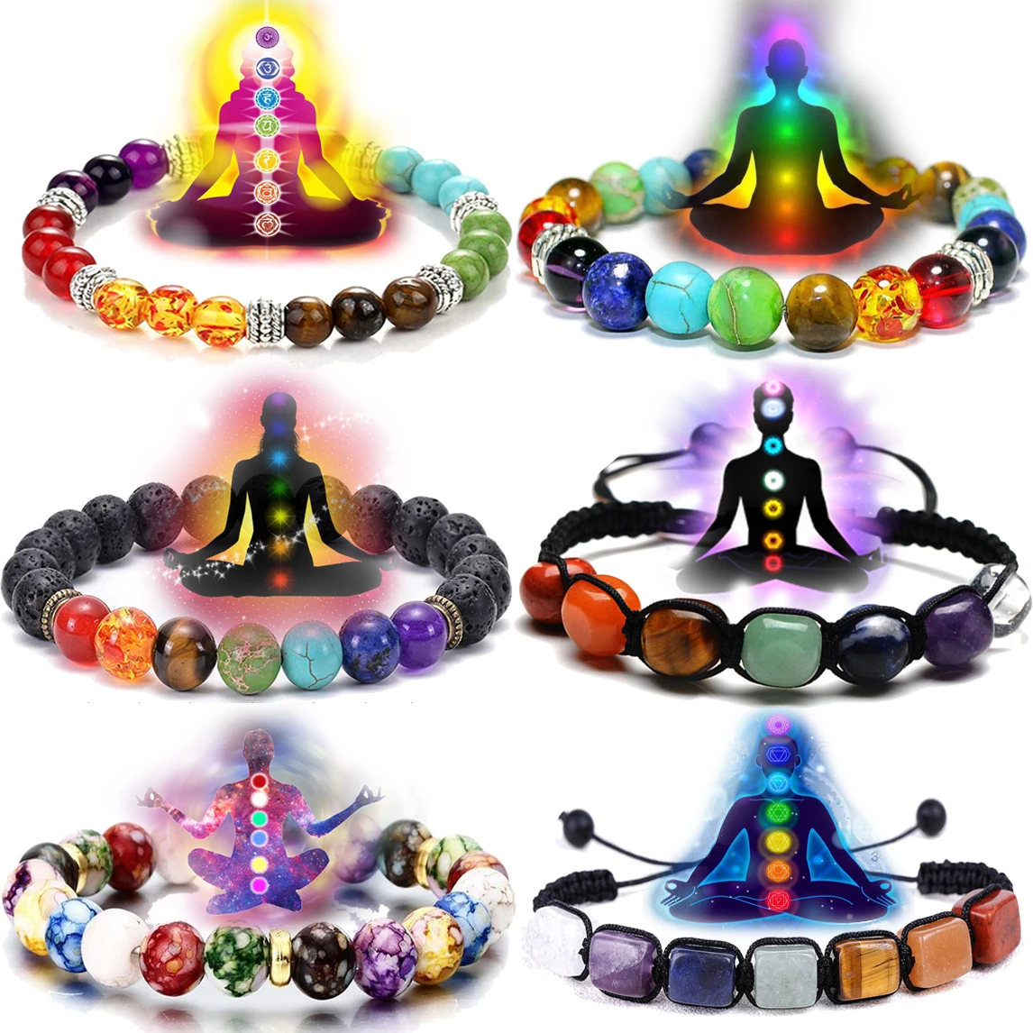 

7 Chakra Reiki Healing Stone Bracelet Balance Energy Volcanic Lava Rock Stones Beads Bracelets Women Jewelry Chakras Crystals
