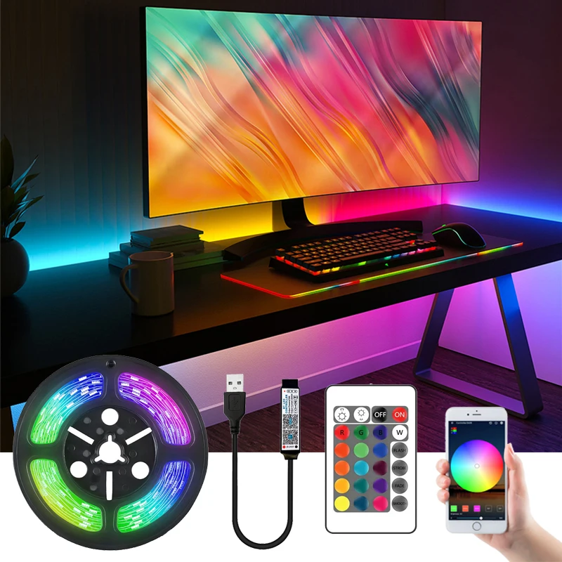 Гибкая светодиодная лента RGB 5050 с управлением через приложение и USB, 5 В
Гибкая светодиодная лента RGB 5050 с управлением через приложение и USB, 5 В