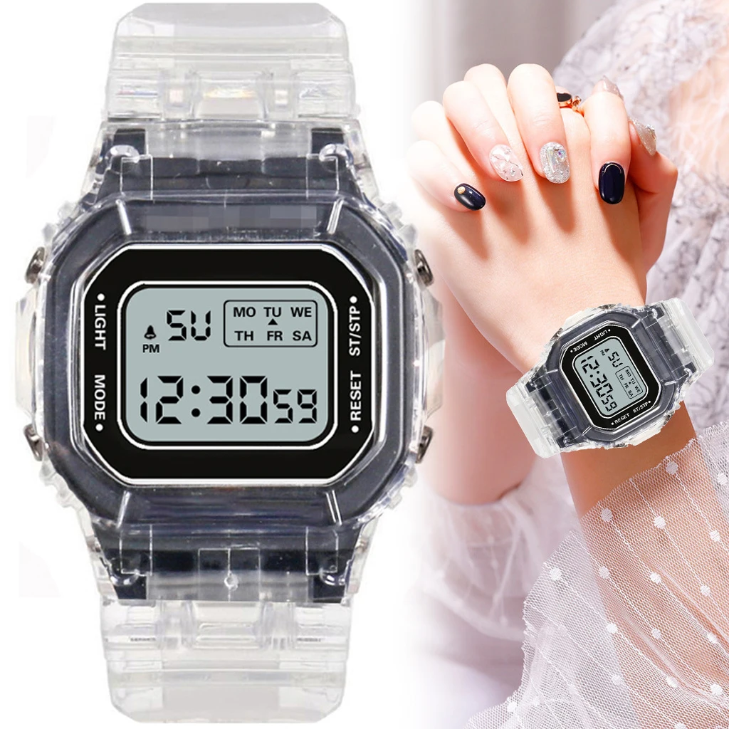 

Women Watches PCV / F91W Steel Strap Sports Watches Women Electronic Wrist Band Clock Students LED Digital Watch Crystal Square