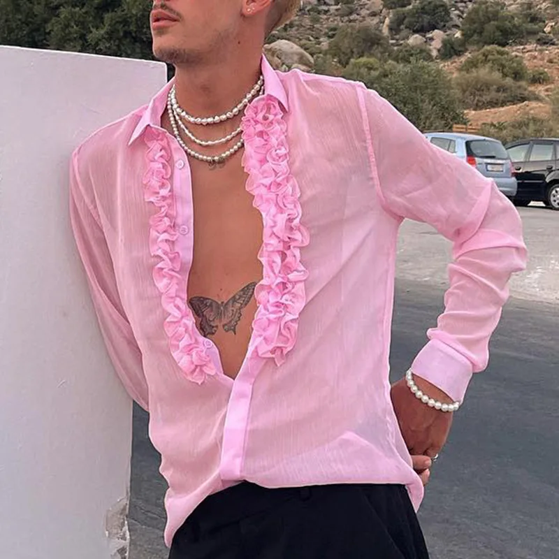 Fashion Solid Turn-down Collar Buttoned Floral Ruffle Shirts Mens Autumn Vintage Long Sleeve Cardigan Tops Spring Men Clothing
Fashion Solid Turn-down Collar Buttoned Floral Ruffle Shirts Mens Autumn Vintage Long Sleeve Cardigan Tops Spring Men Clothing