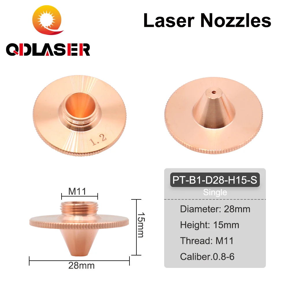 

QDLASER Bulge Laser Nozzles Single Layer Chrome-Plating Double Layers Caliber 0.8-4.0 D28 H11 H15 M11 for Precitec Cutting Head