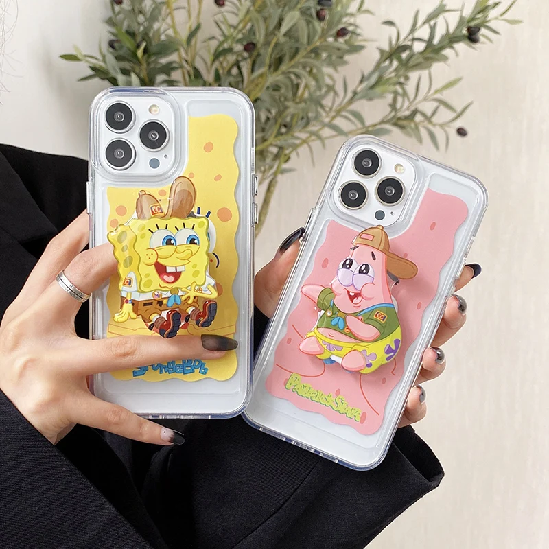 BANDAI Cute Cartoon SpongeBob Stand Holder Phone Case for iPhone 11 12 13 pro XS MAX X XR Cover
BANDAI Cute Cartoon SpongeBob Stand Holder Phone Case for iPhone 11 12 13 pro XS MAX X XR Cover