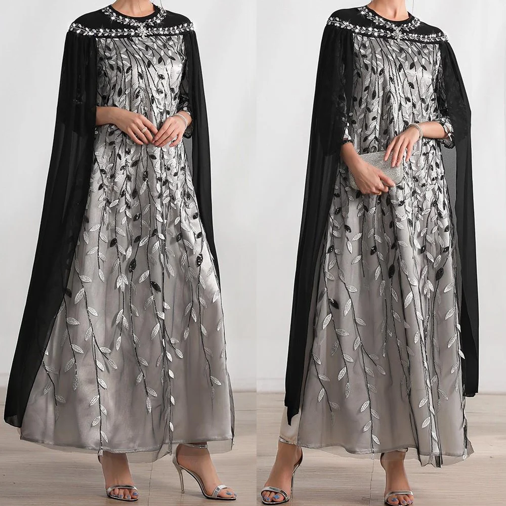 Luxury Sequins Rhinestone Embroidery Women Muslim Long Dress Party Evening Gown With Cloak Dresses Islamic Dubai Kaftan Vestidos
Luxury Sequins Rhinestone Embroidery Women Muslim Long Dress Party Evening Gown With Cloak Dresses Islamic Dubai Kaftan Vestidos