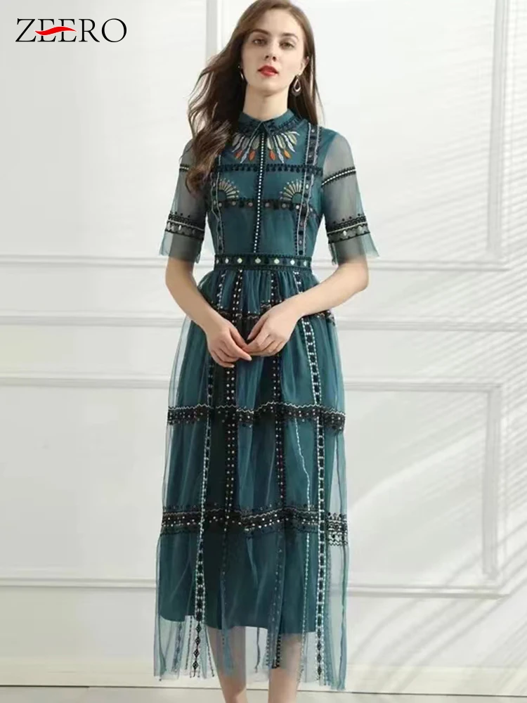 High-end Runway Summer Women Vintage High Waist Mesh Embroidery Fairy Dress Elegant Slim Green Maxi Party Dresses Vestidos
High-end Runway Summer Women Vintage High Waist Mesh Embroidery Fairy Dress Elegant Slim Green Maxi Party Dresses Vestidos