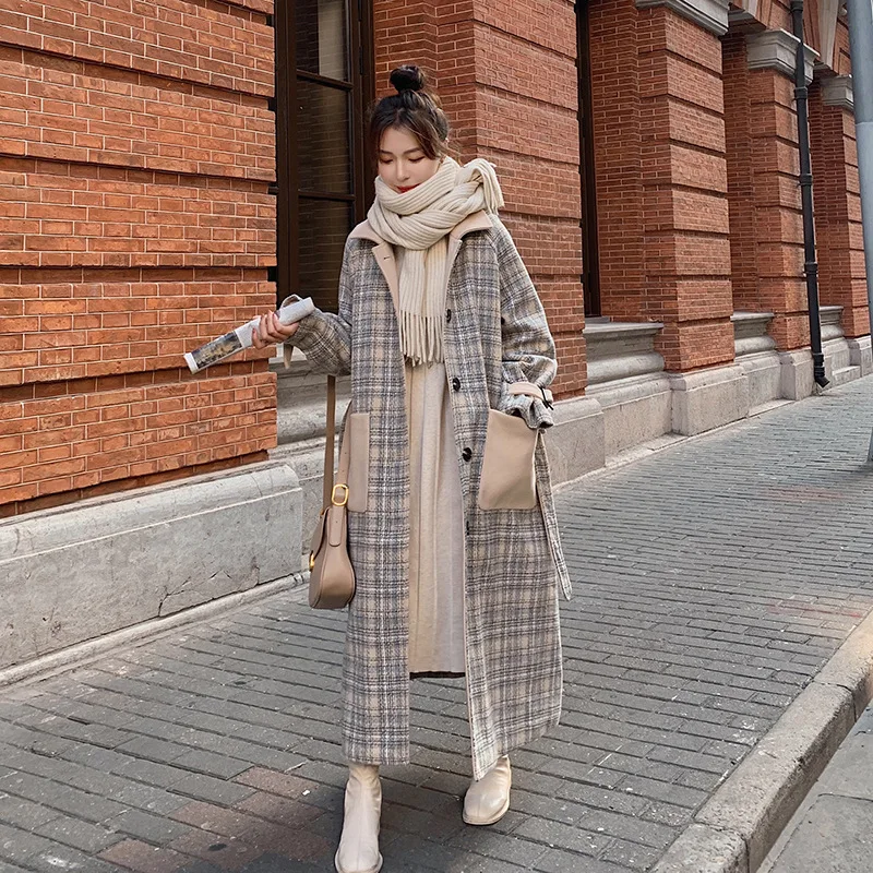 Check Print Women's Woolen Coat Single Breasting Lacing Strap Turn Down Collar Loose Coats Warm Fashion Female Overcoat
Check Print Women's Woolen Coat Single Breasting Lacing Strap Turn Down Collar Loose Coats Warm Fashion Female Overcoat