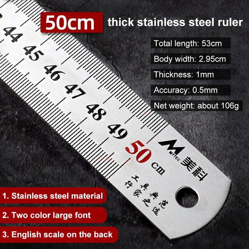 

15cm/20cm/30cm/50cm Straightedge Double Side Scale Precision Measuring Tool Centimeter Inches Scale Metric Ruler Precision 500mm