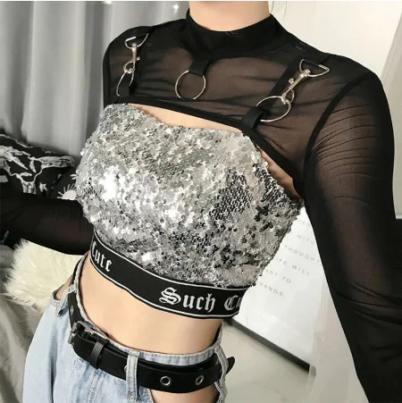 New Goth Fashion Women Mesh Top Long Sleeve Round Neck Solid Color Lace Chain Patchwork Gothic Style Sexy Ladies Tops For Summer
New Goth Fashion Women Mesh Top Long Sleeve Round Neck Solid Color Lace Chain Patchwork Gothic Style Sexy Ladies Tops For Summer