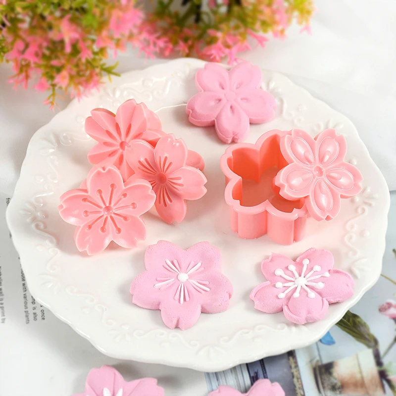 

5pcs/set Sakura Cookie Cutter Biscuit Mold Stamp DIY Pink Cherry Blossom Floral Mold Fondant Cake Kitchen Baking Decorating Tool