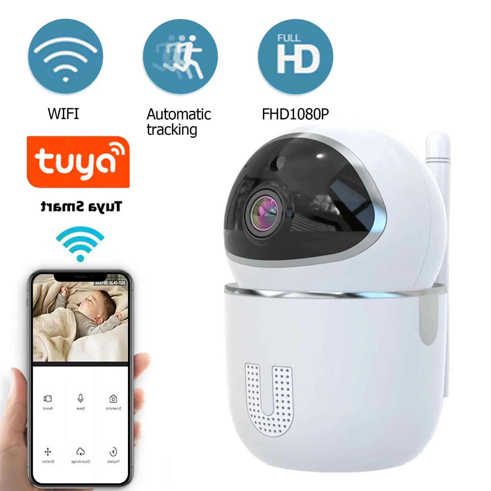 Tuya 1080P Mini Indoor CCTV Security Camera IP Camera WiFi Baby Monitor AI Tracking Audio Video Surveillance Camera
Tuya 1080P Mini Indoor CCTV Security Camera IP Camera WiFi Baby Monitor AI Tracking Audio Video Surveillance Camera