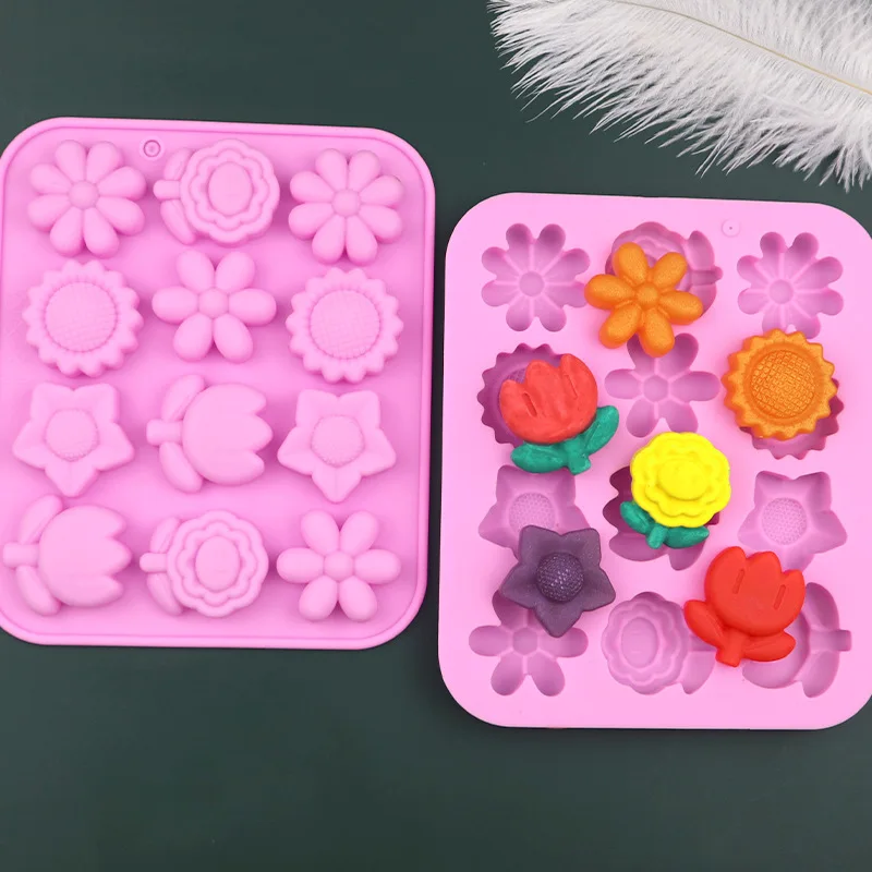 

Силиконовая форма с различными цветами, инструменты для украшения тортов, кухонная утварь для выпечки, формы для помадки, конфет, печенья, шоколада, льда
