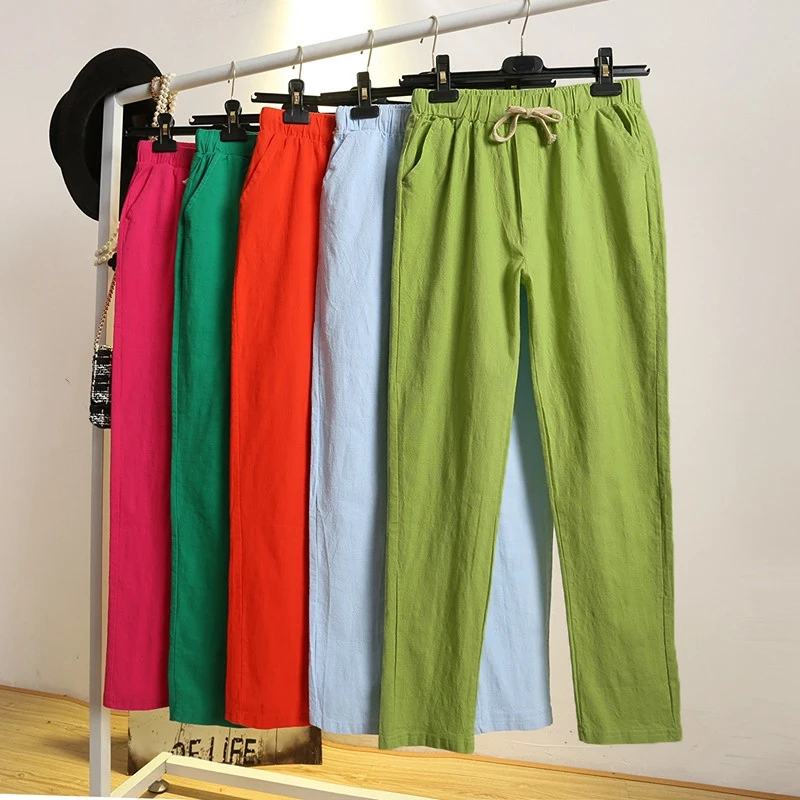 2023 Summer New Cotton Linen Women Pants Solid Elastic Waist Trousers Soft High Quality Female Pants
2023 Summer New Cotton Linen Women Pants Solid Elastic Waist Trousers Soft High Quality Female Pants