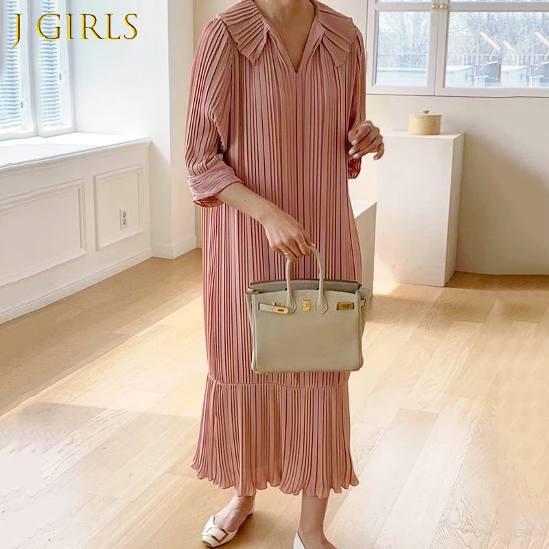 J GIRLS Women Dress 2021 Summer Korean Chic Retro Temperament Lapel Pleated Solid Color Three-Quarter Sleeve Fishtail Vestidos
J GIRLS Women Dress 2021 Summer Korean Chic Retro Temperament Lapel Pleated Solid Color Three-Quarter Sleeve Fishtail Vestidos