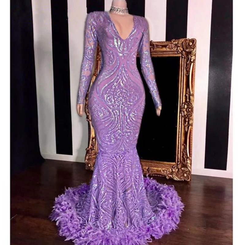 Prom Dresses for Woman 2023 Long Sleeve Lavender Mermaid Dress V Neck Lace Appliqued Feathers Floor Length Wedding Party Gown
Prom Dresses for Woman 2023 Long Sleeve Lavender Mermaid Dress V Neck Lace Appliqued Feathers Floor Length Wedding Party Gown