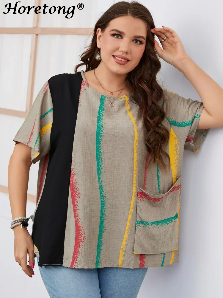 Horetong Oversized Striped Print Tops Summer Women Plus Size Loose Casual Blouse Korean Short Sleeve Pocket Vintage Pullover
Horetong Oversized Striped Print Tops Summer Women Plus Size Loose Casual Blouse Korean Short Sleeve Pocket Vintage Pullover