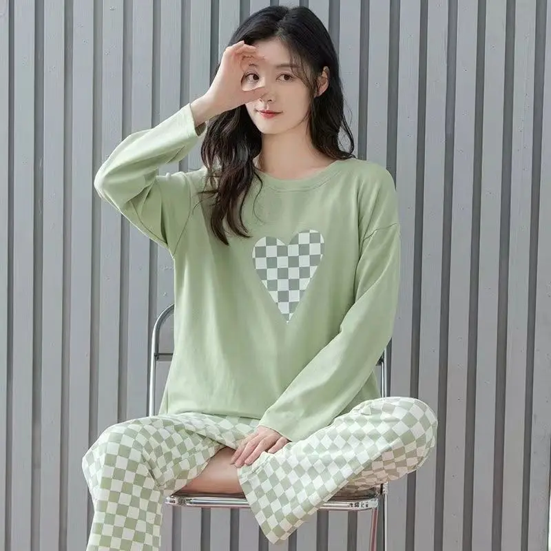 Women's Spring Autumn Cotton Pajamas Korean Elegant Casual Long Sleeved Trousers Pijamas 2 Piece Femlae Loose Sleepwear Nightie
Women's Spring Autumn Cotton Pajamas Korean Elegant Casual Long Sleeved Trousers Pijamas 2 Piece Femlae Loose Sleepwear Nightie