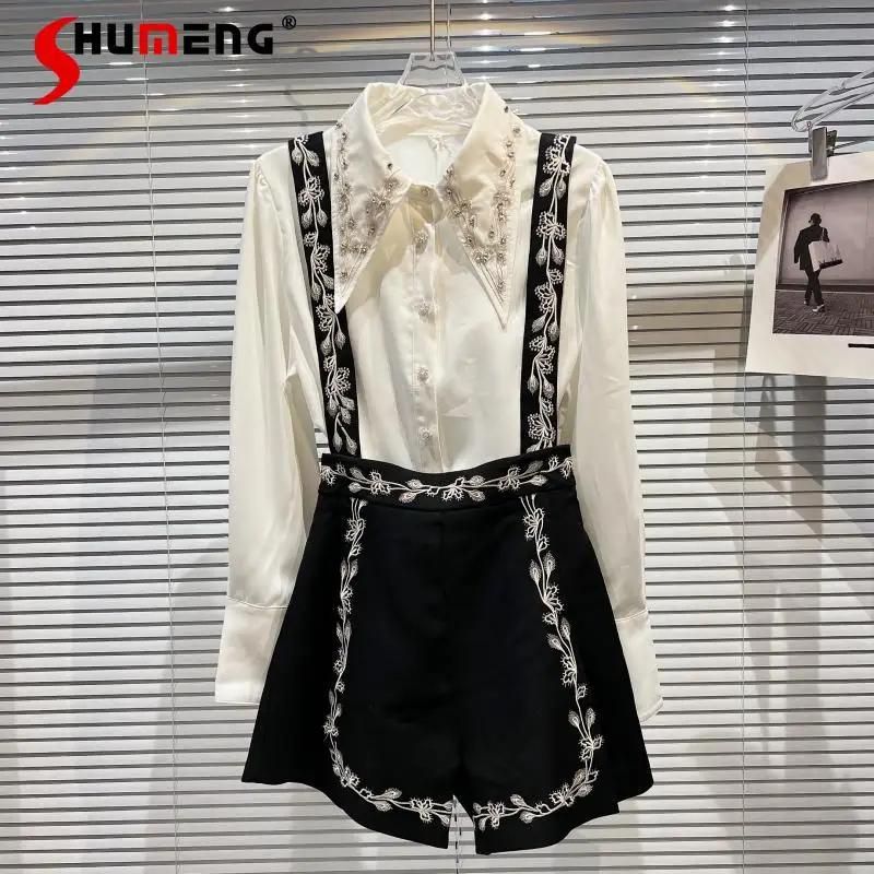 2022 Spring Ladies New Hot Rhinestone Beaded Embroidery Shirt Women's Fashion Feather Embroidery Suspender Shorts Two-piece Suit
2022 Spring Ladies New Hot Rhinestone Beaded Embroidery Shirt Women's Fashion Feather Embroidery Suspender Shorts Two-piece Suit