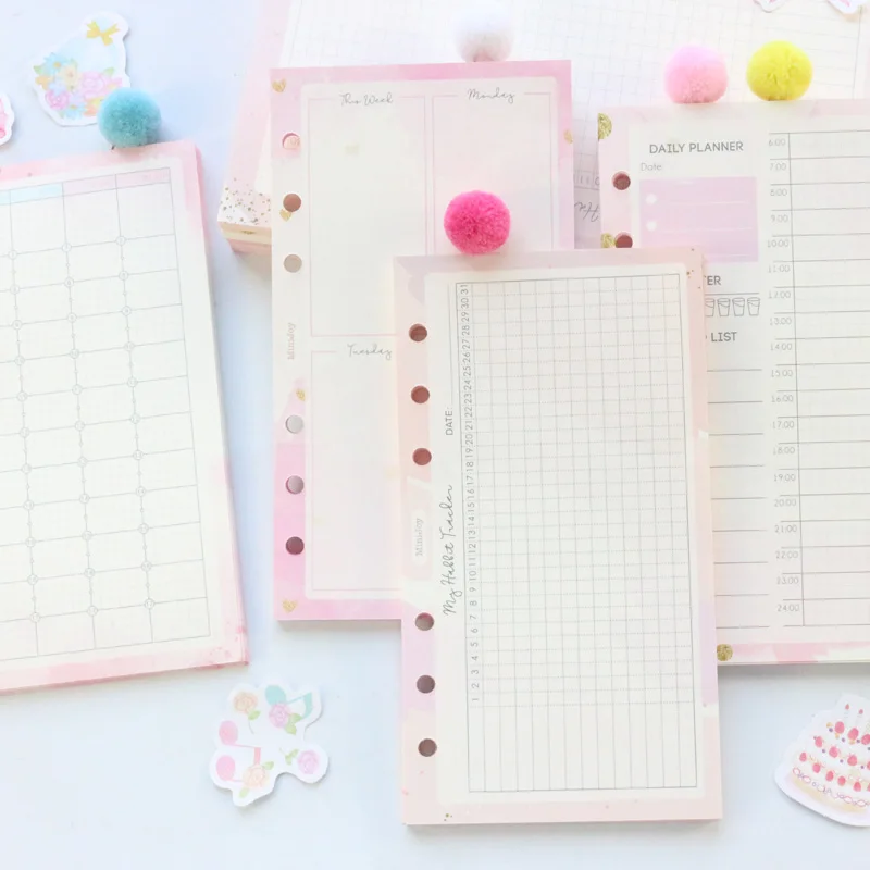 

Domikee new cute kawaii school 6 holes refilling paper sheets for binder planner spiral notebooks:daily weekly monthly planner