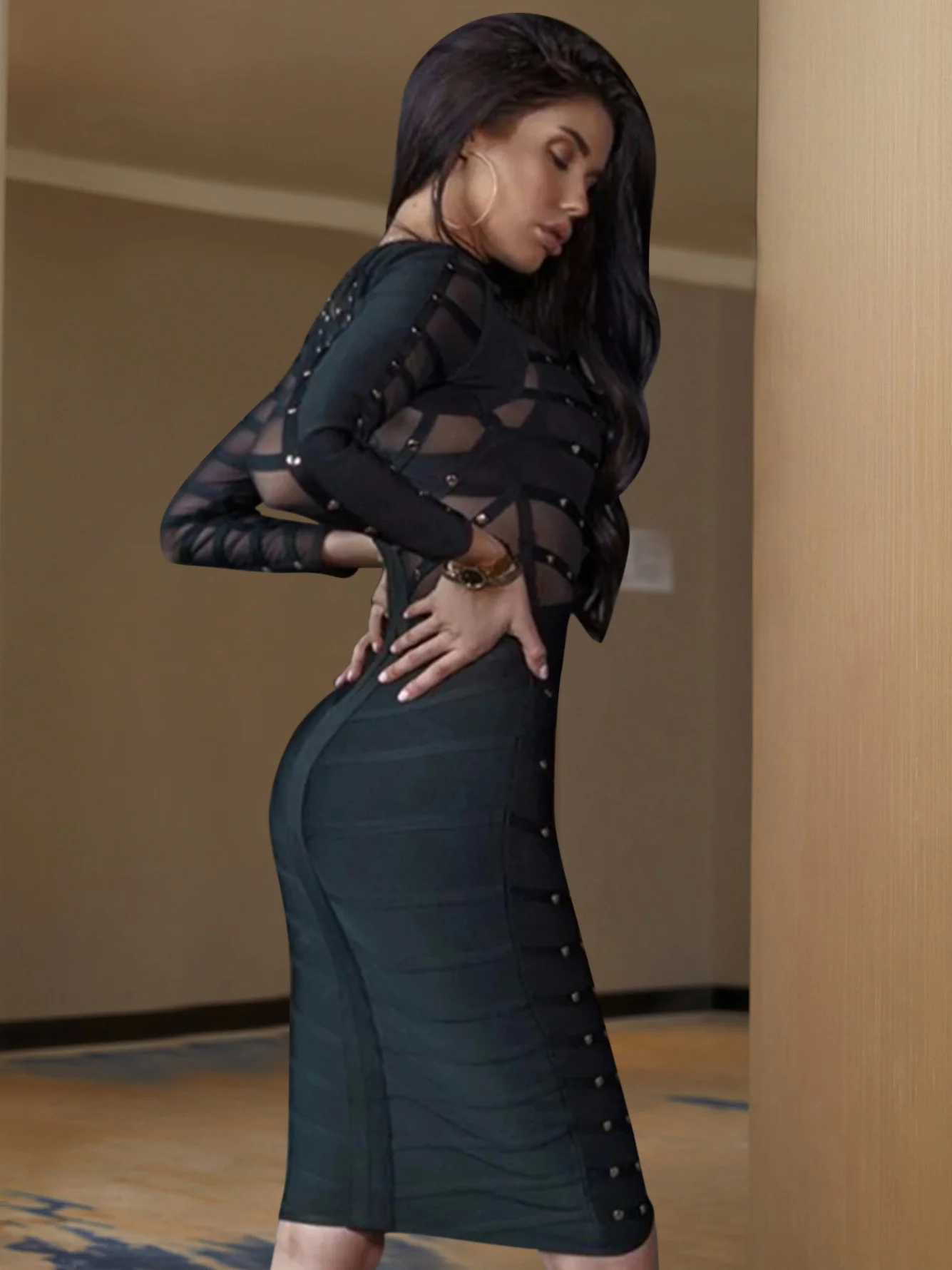 New Women Black Lace Bandage Dress Autumn Midi Long Sleeve Sexy Mesh Bead Bodycon Club Celebrity Party Club Dresses2023
New Women Black Lace Bandage Dress Autumn Midi Long Sleeve Sexy Mesh Bead Bodycon Club Celebrity Party Club Dresses2023