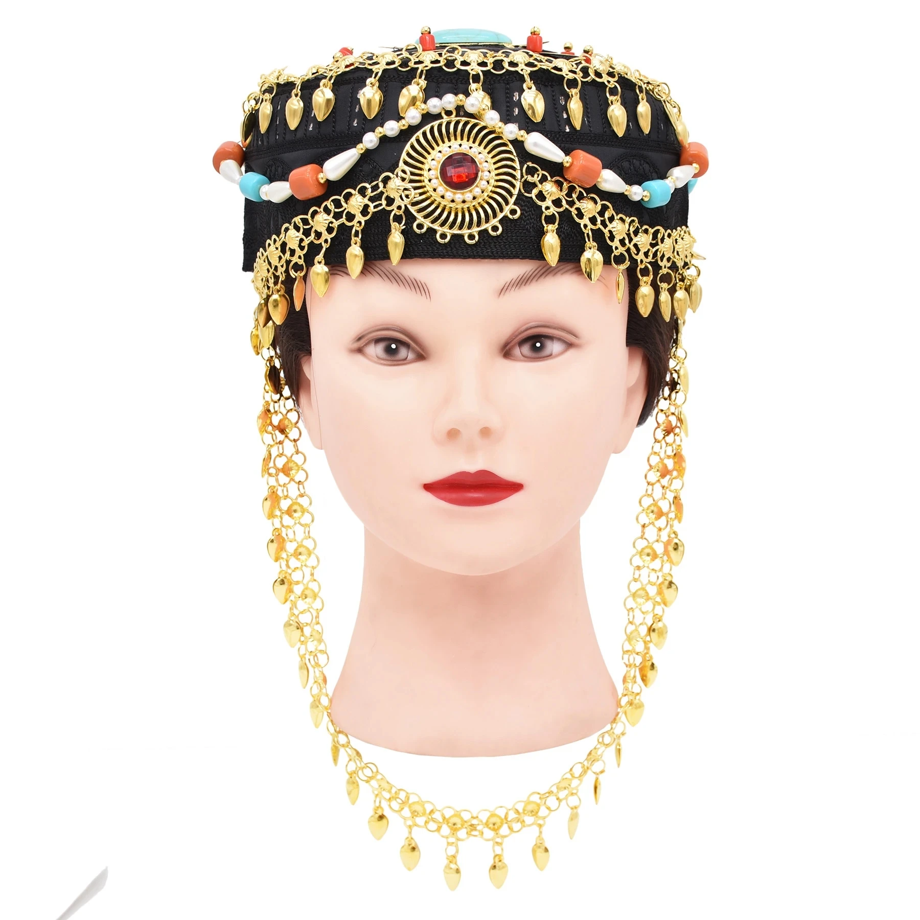 Traditional Kurdish Tibet Ethnic Hat Hair Accessories Golden Drop Coins Tassel Long Chain Gem Pearl Beads Statemet Hair Jewelry
Traditional Kurdish Tibet Ethnic Hat Hair Accessories Golden Drop Coins Tassel Long Chain Gem Pearl Beads Statemet Hair Jewelry