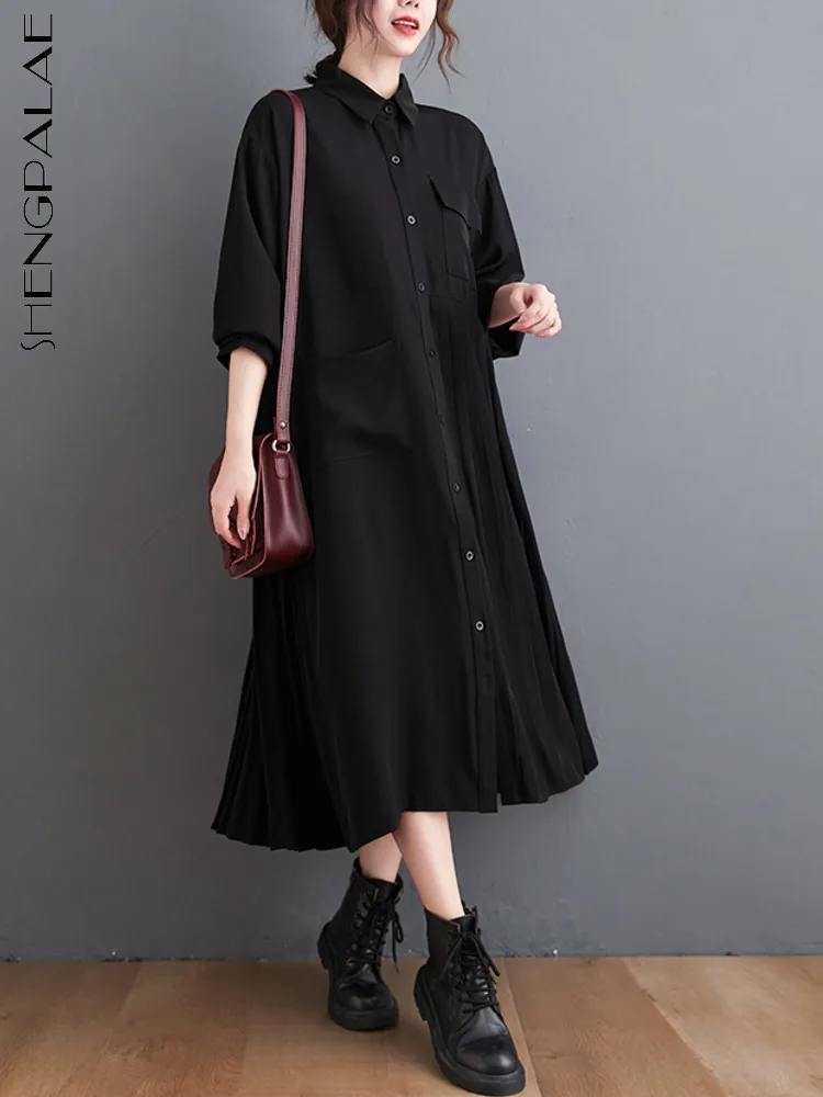 SHENGPALAE Black Pleated Shirt Dress Women's Fashion 2023 Spring New Loose Elegant Simple big size Dress With Long Sleeve 5R122
SHENGPALAE Black Pleated Shirt Dress Women's Fashion 2023 Spring New Loose Elegant Simple big size Dress With Long Sleeve 5R122