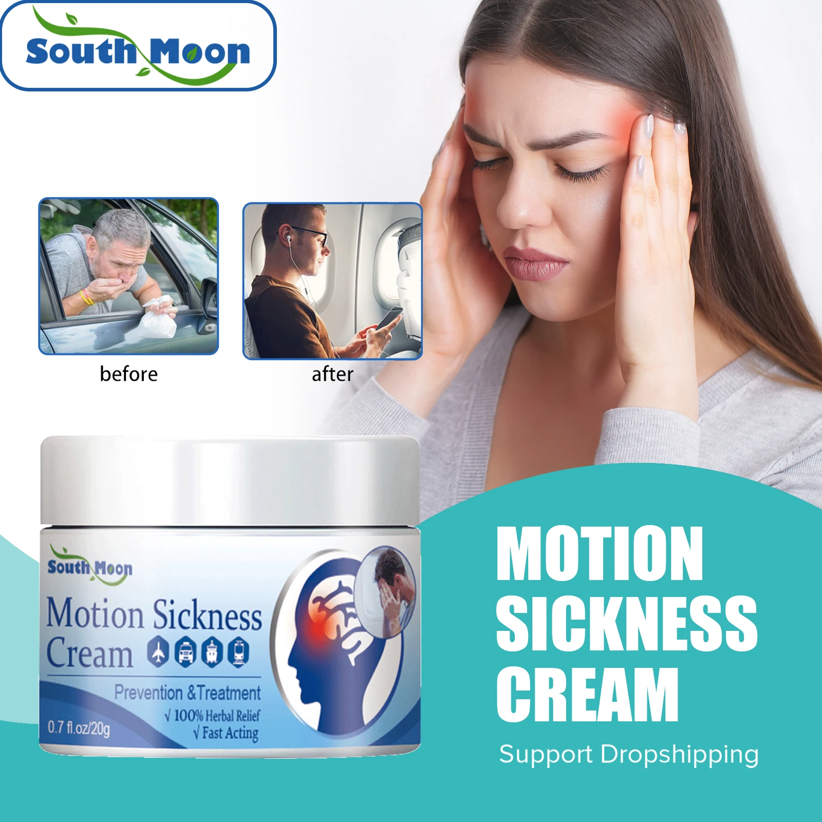 South Moon Headache Cream Mint Cooling Oil Carsickness Ointments Motion Air Sickness Relief Balms Treatment Colds Tinnitus Cream
South Moon Headache Cream Mint Cooling Oil Carsickness Ointments Motion Air Sickness Relief Balms Treatment Colds Tinnitus Cream